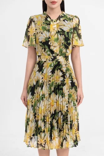 Floral Pattern Pleated Midi Dress_IV115.2_IVY MODA Brand_เดรสพลีทลายดอกไม้