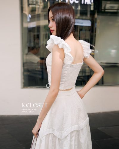 Blouse_White Set (TOP+MIDI SKIRT)_A1004+V1004_K CLOSET Brand