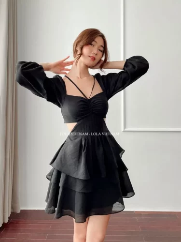 Rosalie 3D Ruffle Mini Dress_LO76.7_LOLA Brand_เดรสหงส์ดอกไม้ 3 มิติ – Rosalie Dress – Lola Vietnam อ่อนโยน เซ็กซี่ และมีเสน่ห์