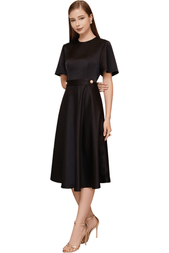 BLACK PINK TAB SATIN MIDI DRESS_IH71.19_I.H.F Brand