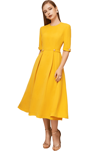 DAFFODIL DOUBLE BOX PLEAT A LINE MIDI DRESS_IH71.17_I.H.F Brand