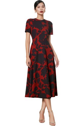 A LINE DRESS WITH BLACK ROSES ON RED PATTERN_IH71.12_I.H.F Brand