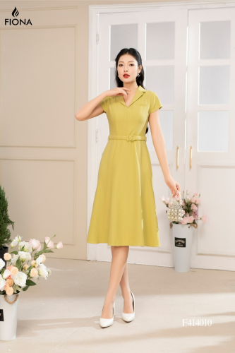 Flared V Neck House Dress_FI88.13_FIONA Brand_ชุดเดรสบาน เข็มขัดถอดได้ คอปกสองชั้น ชายเสื้อเทียม