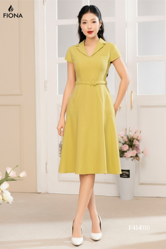 Flared V Neck House Dress_FI88.13_FIONA Brand_ชุดเดรสบาน เข็มขัดถอดได้ คอปกสองชั้น ชายเสื้อเทียม