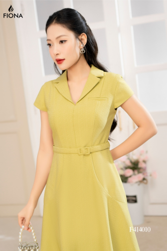 Flared V Neck House Dress_FI88.13_FIONA Brand_ชุดเดรสบาน เข็มขัดถอดได้ คอปกสองชั้น ชายเสื้อเทียม