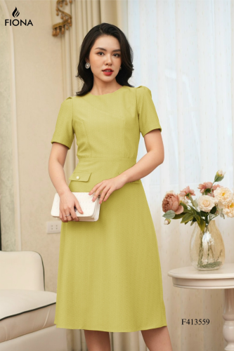 Flared Midi A Line Dress_FI88.16_FIONA Brand_ชุดเดรสผ้าทรายเกาหลี ทรงบาน A