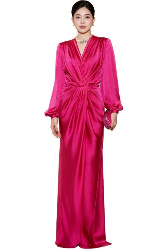 PINK WRAPPED MAXI DRESS WITH WAIST DRAPPED DETAIL_IH71.1_I.H.F Brand