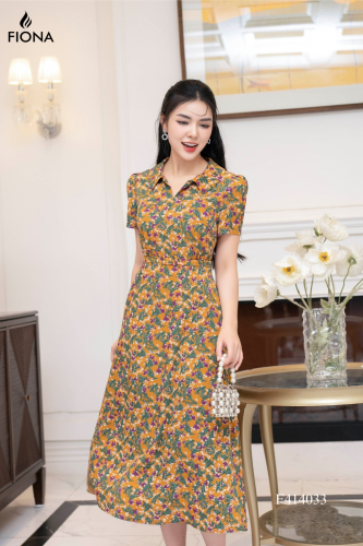 V Neck Silk Flared House Dress_FI88.3_FIONA Brand_เดรสบาน ผ้าไหมลายดอกไม้ คอบัว วีเปิด