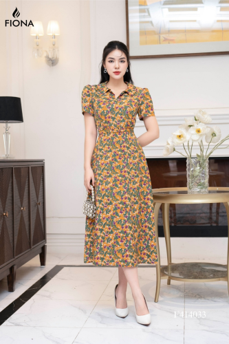 V Neck Silk Flared House Dress_FI88.3_FIONA Brand_เดรสบาน ผ้าไหมลายดอกไม้ คอบัว วีเปิด