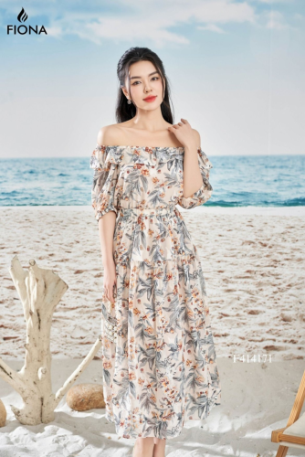 Foral Pattern Flared Midi Dress_FI88.4_FIONA Brand_ชุดเดรสลายดอกไม้ทรงบาน เอวยางยืด และกระโปรงทรงเข้ารูป