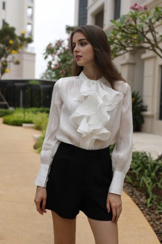 Tulip Silk Crepe Shirt _MO103.13_Motoko Brand_เสื้อเชิ้ตผ้าไหมเครปญี่ปุ่นคอปก II