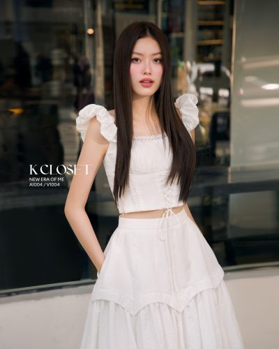 Blouse_White Set (TOP+MIDI SKIRT)_A1004+V1004_K CLOSET Brand