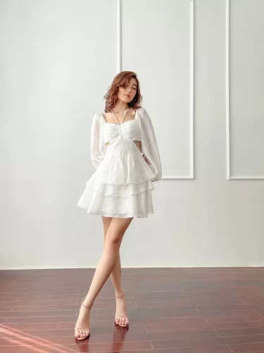 Rosalie 3D Ruffle Mini Dress_LO76.7_LOLA Brand_เดรสหงส์ดอกไม้ 3 มิติ – Rosalie Dress – Lola Vietnam อ่อนโยน เซ็กซี่ และมีเสน่ห์