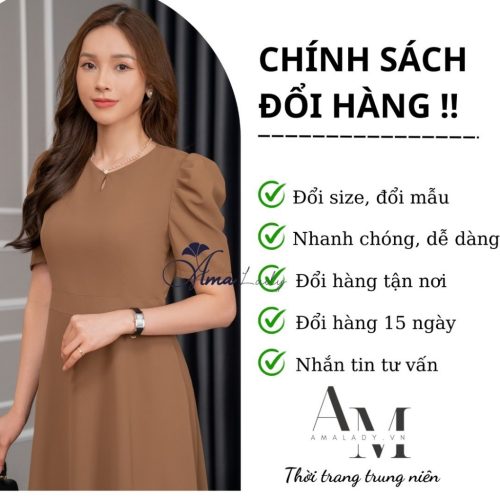 V Neck Puff Sleeve Flared Midi Dress_AV-40_Amalady Brand