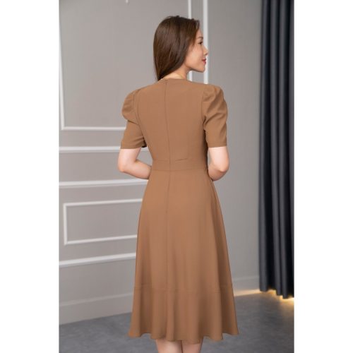 V Neck Puff Sleeve Flared Midi Dress_AV-40_Amalady Brand