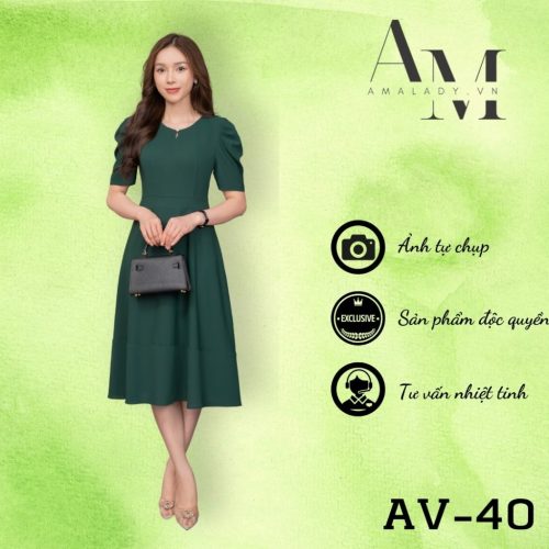 V Neck Puff Sleeve Flared Midi Dress_AV-40_Amalady Brand