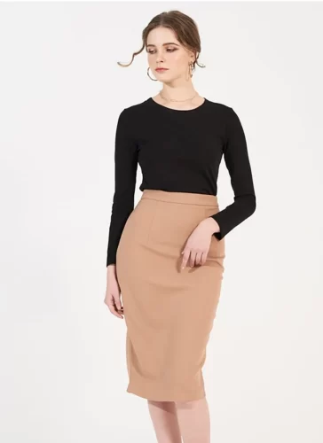 Mayo Nude Form Fit Sheath Skirt_MI100.3_Miki Classic Brand_ชุดเดรสยาวมาโยสีนู้ด