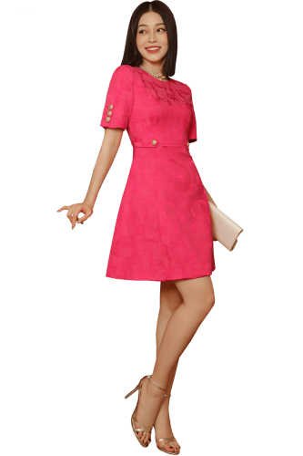 FUSCHIA PINK A LINE MINI DRESS WITH WAIST TAB_IH71.15_I.H.F Brand