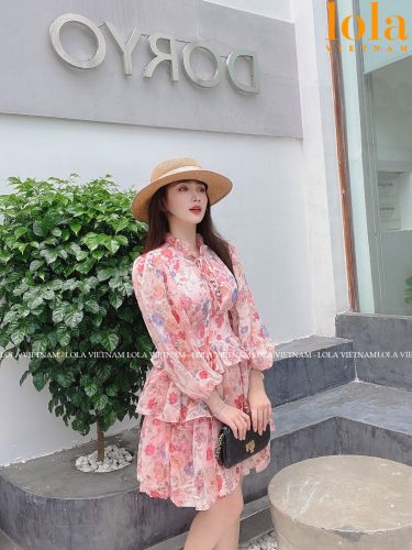 Puff Sleeve Ruffle Mini Dress_LO76.3_LOLA Brand_ชุดเดรสผู้หญิงแขนพัฟน่ารักสไตล์ Banh Beo