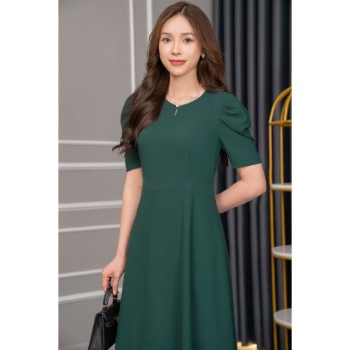 V Neck Puff Sleeve Flared Midi Dress_AV-40_Amalady Brand