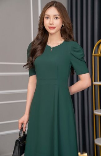 V Neck Puff Sleeve Flared Midi Dress_AV-40_Amalady Brand