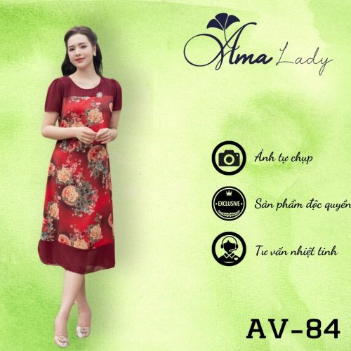 Crew Neck Floral Pattern Midi Dress_AV-84_Amalady Brand