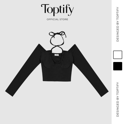 Layla Croptop_AC239_TOPTIFY Brand _เสื้อครอปแขนยาวผู้หญิง Layla Top มาพร้อมสายสะพายไหล่แบนและทรงหน้าอก