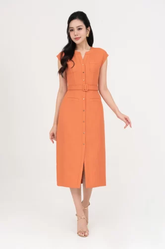 Orange Eyed A Line Midi Dress_IV115.18_IVY MODA Brand_ORGANE EYED MIDI – ชุดเดรสทรงเอมีสไตล์