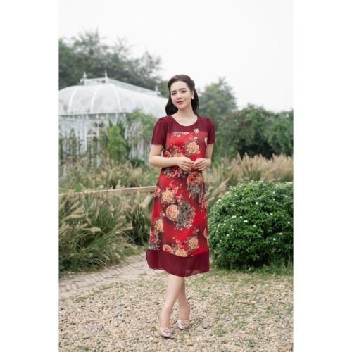 Crew Neck Floral Pattern Midi Dress_AV-84_Amalady Brand