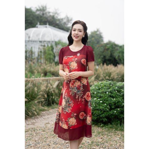 Crew Neck Floral Pattern Midi Dress_AV-84_Amalady Brand