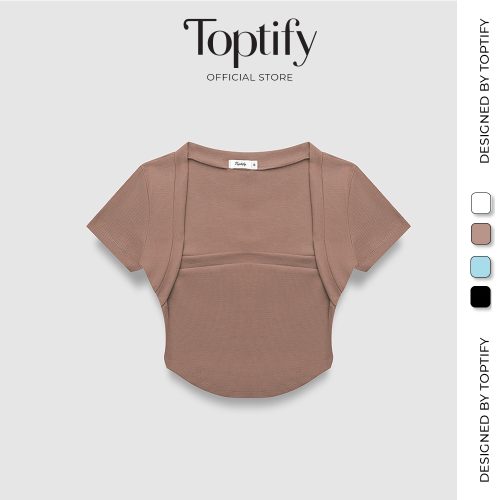 Marley Short Sleeve Form Fit Croptop_AC72_TOPTIFY Brand _เสื้อครอปแขนสั้นผู้หญิงสไตล์แจ็คเก็ต Marley Top