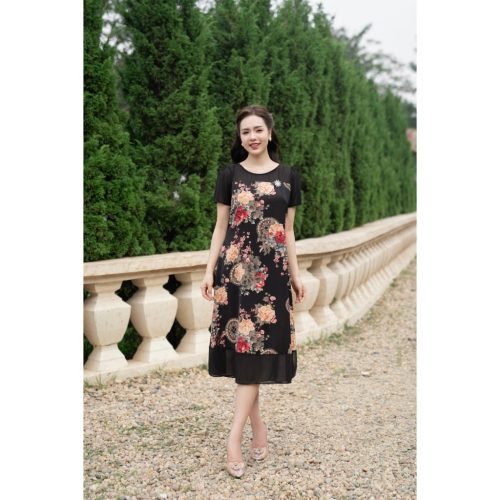 Crew Neck Floral Pattern Midi Dress_AV-84_Amalady Brand