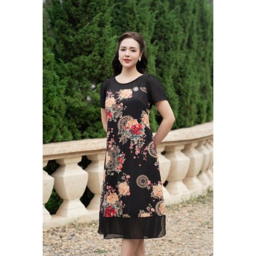 Crew Neck Floral Pattern Midi Dress_AV-84_Amalady Brand