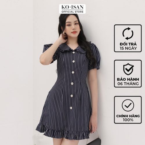 Puff Sleeve Plaid Flared House Dress_21056683_KOISAN Brand_ชุดเดรสผู้หญิงสวยหรู แต่งแถบแนวตั้ง ดีไซน์คล้ายผู้หญิง แขนบาน