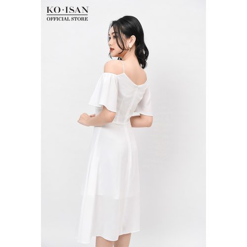 Off The Shoulder Flared Midi A Line Dress_21056603_KOISAN Brand_ชุดเดรสเปิดไหล่สองชิ้นที่ดูเป็นผู้หญิงและหรูหราพร้อมดีเทลโบว์บาน