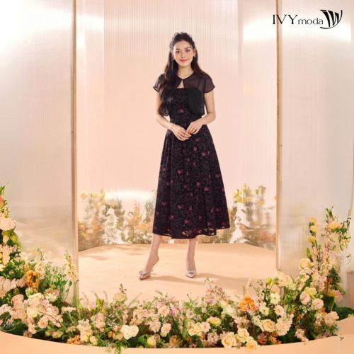 Viscose Floral Pattern Midi Dress_IV115.1_IVY MODA Brand_ชุดวิสโคสเดรส