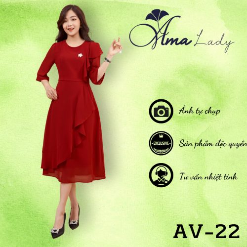 Half Sleeve Ruffle Flared Mid Dress_AV-22_Amalady Brand