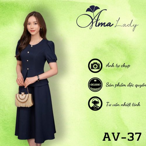 Puff Sleeve Crew Neck Flared Midi Dress_AV-37_Amalady Brand