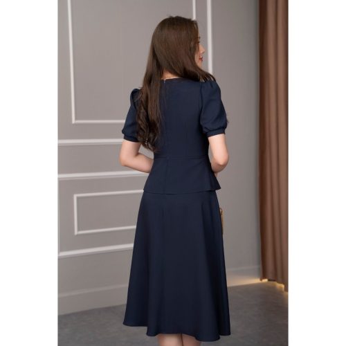 Puff Sleeve Crew Neck Flared Midi Dress_AV-37_Amalady Brand