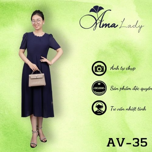 Short Sleeve Crew Neck Flared Midi Dress_AV-35_Amalady Brand