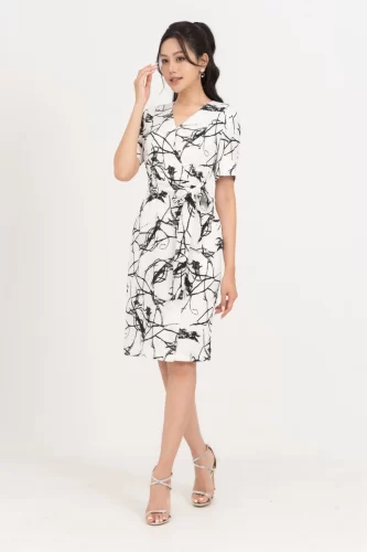 Floral Pattern Tie Bow Midi Dress_IV115.5_IVY MODA Brand_ชุดเดรสลายผูกโบว์