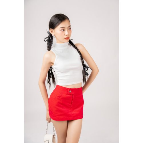 Trip Away Turtleneck Croptop_AC221_TOPTIFY Brand _เสื้อครอปผู้หญิงคอเต่าเสื้อกล้ามธรรมดาพร้อมจั๊มแขนกุดแบบยืดหยุ่นจากเสื้อ Basic Trip Away