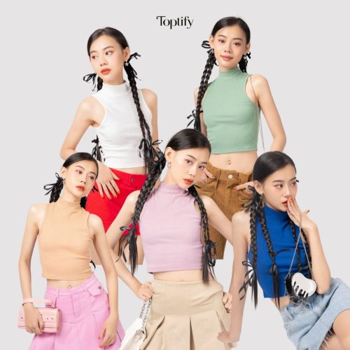 Trip Away Turtleneck Croptop_AC221_TOPTIFY Brand _เสื้อครอปผู้หญิงคอเต่าเสื้อกล้ามธรรมดาพร้อมจั๊มแขนกุดแบบยืดหยุ่นจากเสื้อ Basic Trip Away