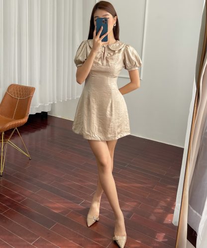 Peter Pan Puff Sleeve A Line Mini Dress_LO76.11_LOLA Brand_โลตัส-สร้อยคอ