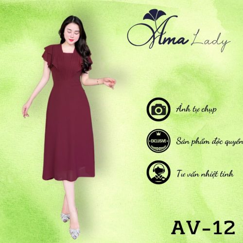 Puff Sleeve Flared Midi Dress_AV-12_Amalady Brand