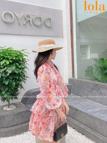 Puff Sleeve Ruffle Mini Dress_LO76.3_LOLA Brand_ชุดเดรสผู้หญิงแขนพัฟน่ารักสไตล์ Banh Beo