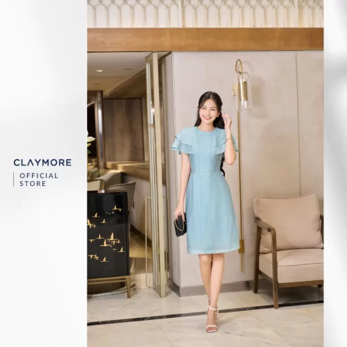 Long A Line Dress_CDA2S3F04724_Claymore Fashion Brand_Váy Đầm Dáng A 2 Hàng Cúc