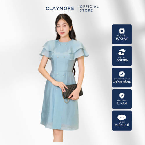 Long A Line Dress_CDA2S3F04724_Claymore Fashion Brand_Váy Đầm Dáng A 2 Hàng Cúc