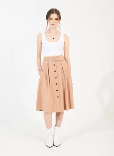 Nude Midi Skirt_MI100.14_Miki Classic Brand_ชุดเดรส Midi ปุ่มปุ่มเปลือย