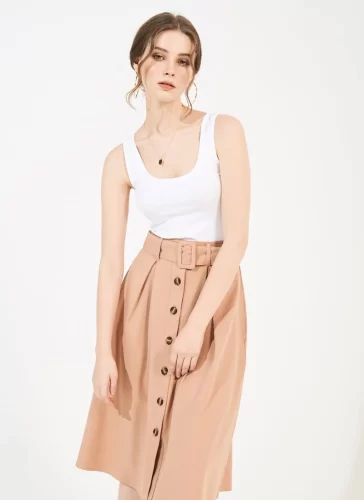 Nude Midi Skirt_MI100.14_Miki Classic Brand_ชุดเดรส Midi ปุ่มปุ่มเปลือย